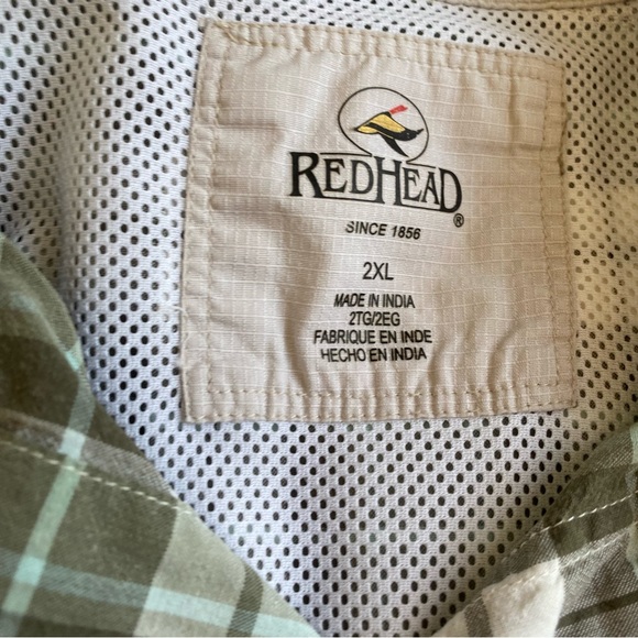 Red Head Shirt Mens 2XL Brown Green Button Up Short Sleeve Vented Fishing Plaid - Picture 9 of 9